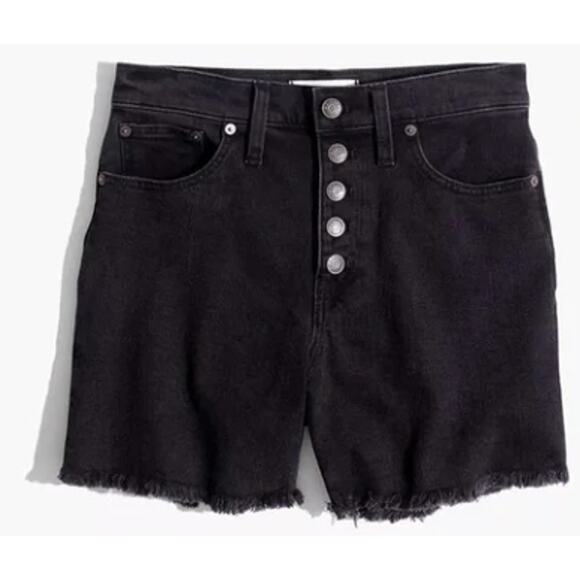 Madewell High Rise Black Denim Jean Shorts Size 25 G5167 Button Front Fly - Picture 3 of 9